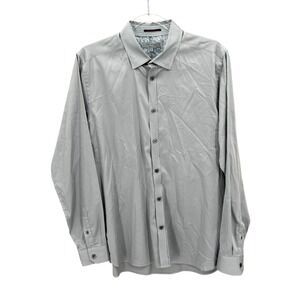 Ted Baker Shirt Mens 4‎ Large Gray Long Sleeve Button Up Plancuf Dressy Office